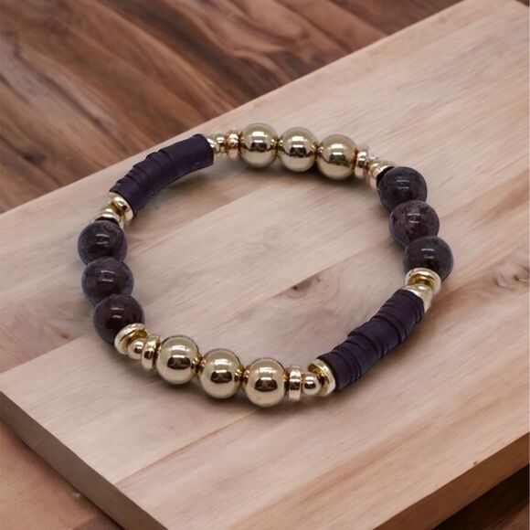 NWT Wool + Pepper Co. Brown & Gold Beaded Bracelet - Picture 1 of 2